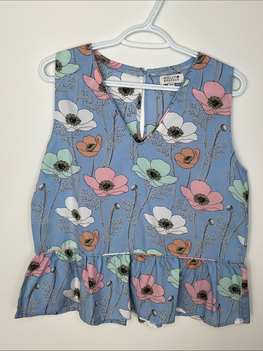 MOLLY BRACKEN | Periwinkle Poppy Print Peplum Top